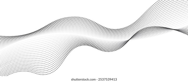 Ondas punteadas de medio tono. Formas líquidas Abstractas, efecto de onda ondas de textura de gradiente punteado conjunto de símbolos de Vector aislados. Ondas de puntos gráficos de semitono