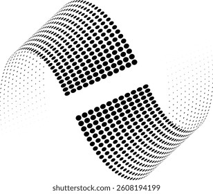 Dotted halftone waves. Abstract liquid shapes, wave effect dotted gradient texture waves isolated vector symbols set. Halftone graphic dots waves. Wave dotted halftone, creative shape abstract