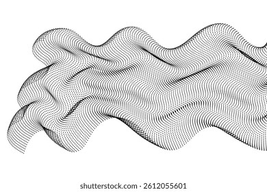 Dotted halftone waves. Abstract liquid shapes, wave effect dotted gradient texture waves isolated vector symbols set. Halftone graphic dots waves. Wave dotted halftone, creative shape abstract.
