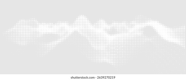 Dotted halftone waves. Abstract liquid shapes, wave effect dotted gradient texture waves isolated vector symbols set. Halftone graphic dots waves. Wave dotted halftone