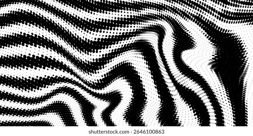 Ondas punteadas de medio tono. Formas líquidas Abstractas, efecto de onda ondas de textura de gradiente punteado conjunto de símbolos de Vector aislados. Ondas de puntos gráficos de semitono modernas
