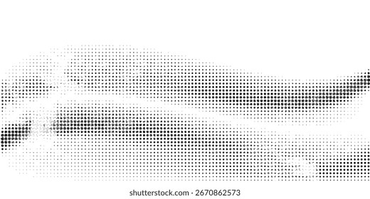 Ondas de meio-tom pontilhadas. Formas líquidas abstratas, efeito de onda pontilhada gradiente textura ondas símbolos vetoriais isolados conjunto. Ondas de pontos gráficos de meio-tom.