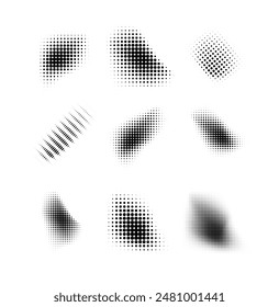 Ondas de medio tono punteadas. Formas Abstractas, gradiente punteado efecto onda. Ondas de puntos gráficos de semitonos. Onda de semitonos punteados. Vector