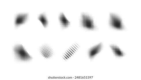 Dotted halftone waves. Abstract shapes, wave effect dotted gradient. Halftone graphic dots waves. Wave dotted halftone. Vector