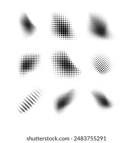 Dotted halftone waves. Abstract shapes, wave effect dotted gradient. Halftone graphic dots waves. Wave dotted halftone. Vector