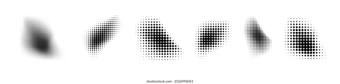 Dotted halftone waves. Abstract shapes, wave effect dotted gradient. Halftone graphic dots waves. Wave dotted halftone. Vector