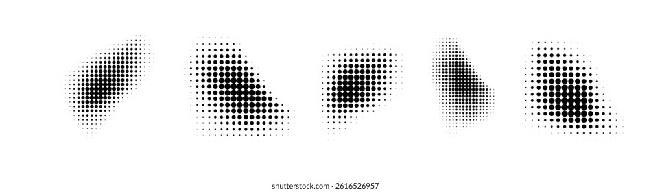Dotted halftone waves. Abstract shapes, wave effect dotted gradient. Halftone graphic dots waves. Wave dotted halftone. Vector