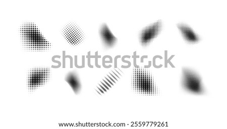 Dotted halftone waves. Abstract shapes, wave effect dotted gradient. Halftone graphic dots waves. Wave dotted halftone. Vector