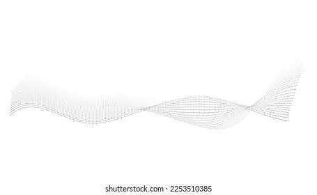 Dotted halftone waves. Flowing wavy lines pattern. Abstract liquid shapes, wave effect dotted gradient texture. Curve textures with halftone circular point isolated on white background