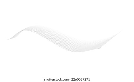 Olas de medio tono punteadas. Patrón de líneas onduladas. Resumen de formas líquidas, efecto ondulante textura de gradiente punteado. Curva texturas con punto circular de semitono aislado sobre fondo blanco