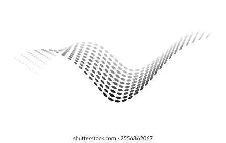 Dotted halftone waves. Flowing wavy lines pattern. Abstract liquid shapes, wave effect dotted gradient texture. Curve textures with halftone circular point isolated on white background