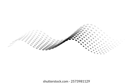 Dotted halftone waves. Flowing wavy lines pattern. Abstract liquid shapes, wave effect dotted gradient texture. Curve textures with halftone circular point isolated on white background