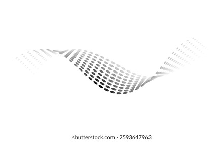 Dotted halftone waves. Flowing wavy lines pattern. Abstract liquid shapes, wave effect dotted gradient texture. Curve textures with halftone circular point isolated on white background