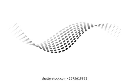 Dotted halftone waves. Flowing wavy lines pattern. Abstract liquid shapes, wave effect dotted gradient texture. Curve textures with halftone circular point isolated on white background