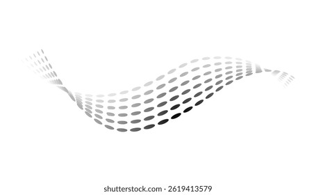 Dotted halftone waves. Flowing wavy lines pattern. Abstract liquid shapes, wave effect dotted gradient texture. Curve textures with halftone circular point isolated on white background
