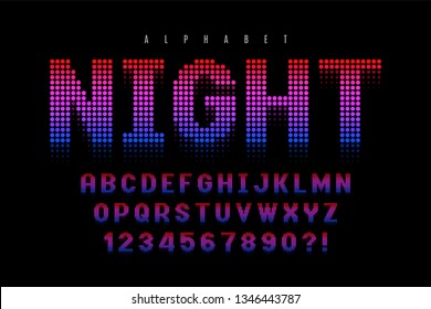 Dotted halftoned display font design, alphabet and numbers. Vector illustration svg