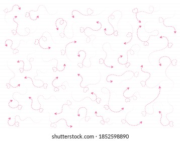 Dotted hand drawn arrow lines with heart