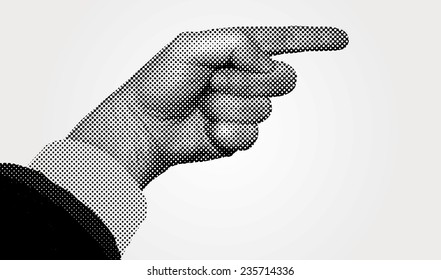 Dotted hand with a pointing finger vector illustration.