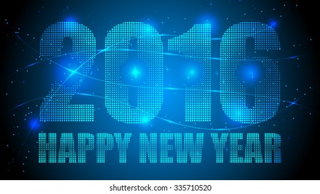 Dotted Happy New Year 2016 on Abstract Yellow Background. Vector Illustration.