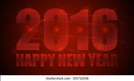 Dotted Happy New Year 2016 on Abstract Red Background. Vector Illustration.