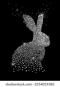 Dotted hare hand drawn. Happy Easter . Not AI, Vector illustration.