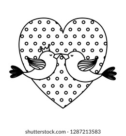 dotted heart love and birds couple valentines card