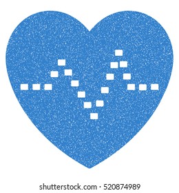 Dotted Heart Pulse grainy textured icon for overlay watermark stamps. Flat symbol with unclean texture. Dotted vector cobalt ink rubber seal stamp with grunge design on a white background.