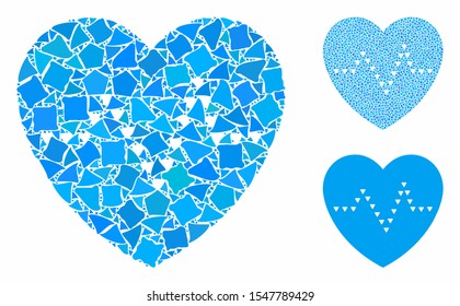 Dotted heart pulse mosaic of humpy pieces in various sizes and color hues, based on dotted heart pulse icon. Vector raggy dots are grouped into collage.