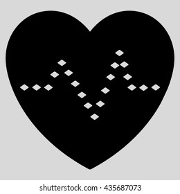 Dotted Heart Pulse vector toolbar icon. Style is flat icon symbol, black color, light gray background, rhombus dots.