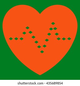Dotted Heart Pulse vector toolbar icon. Style is flat icon symbol, orange color, green background, rhombus dots.