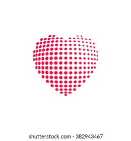 Dotted heart, red heat dots icon, abstract heart shape modern design vector illustration isolated on white background