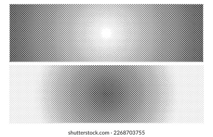 Dotted horizontal background, radial gradient halftone pattern, black dots texture on white background