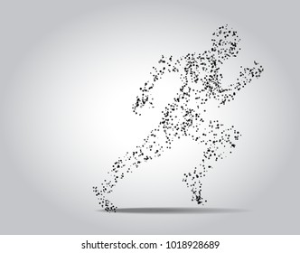 Dotted human full body in virtual reality. Sprinter Running figure on white background