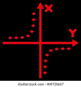 Dotted Hyperbola Plot vector toolbar icon. Style is flat icon symbol, red color, black background, rhombus dots.