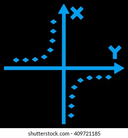 Dotted Hyperbola Plot vector toolbar icon. Style is flat icon symbol, blue color, black background, rhombus dots.