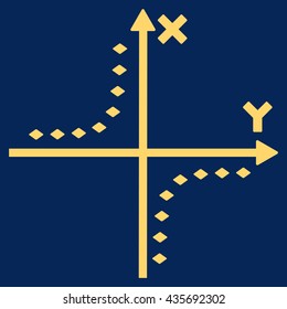 Dotted Hyperbola Plot vector toolbar icon. Style is flat icon symbol, yellow color, blue background, rhombus dots.