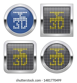 Dotted icon of 3D printer on glossy button in four variants
