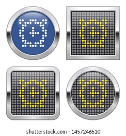 Dotted icon of alarm clock on glossy button in four variants