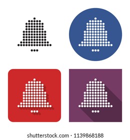 Dotted icon of bell in four variants. With short and long shadow