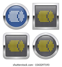 Dotted icon of boiled sausage on glossy button in four variants