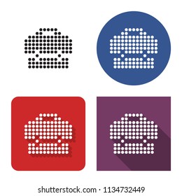 Dotted icon of briefcase in four variants. With short and long shadow