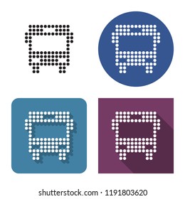 Dotted icon of bus  in four variants. With short and long shadow