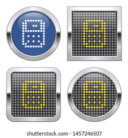 Dotted icon of calculator on glossy button in four variants