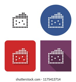 Dotted icon of cheese piece in four variants. With short and long shadow

