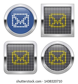 Dotted icon of closed envelope on glossy button in four variants