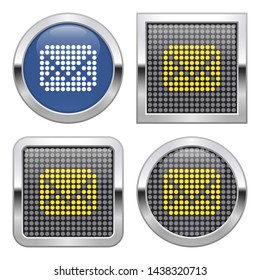 Dotted icon of closed envelope on glossy button in four variants