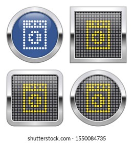 Dotted icon of clothes washer on glossy button in four variants