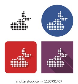Dotted icon of  crescent with cloud (partly cloudy night weather) in four variants. With short and long shadow 