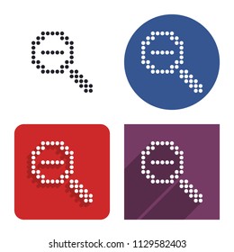 Dotted icon of decrease magnifying glass in four variants. With short and long shadow