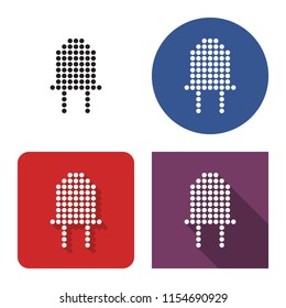 Dotted icon of diode in four variants. With short and long shadow   